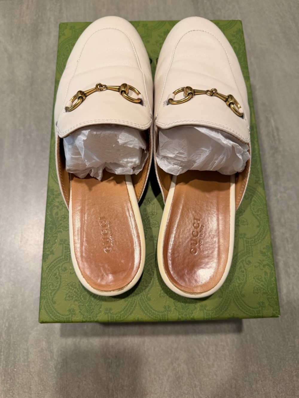 Gucci White Leather Horsebit Mules - Picture 2 of 3